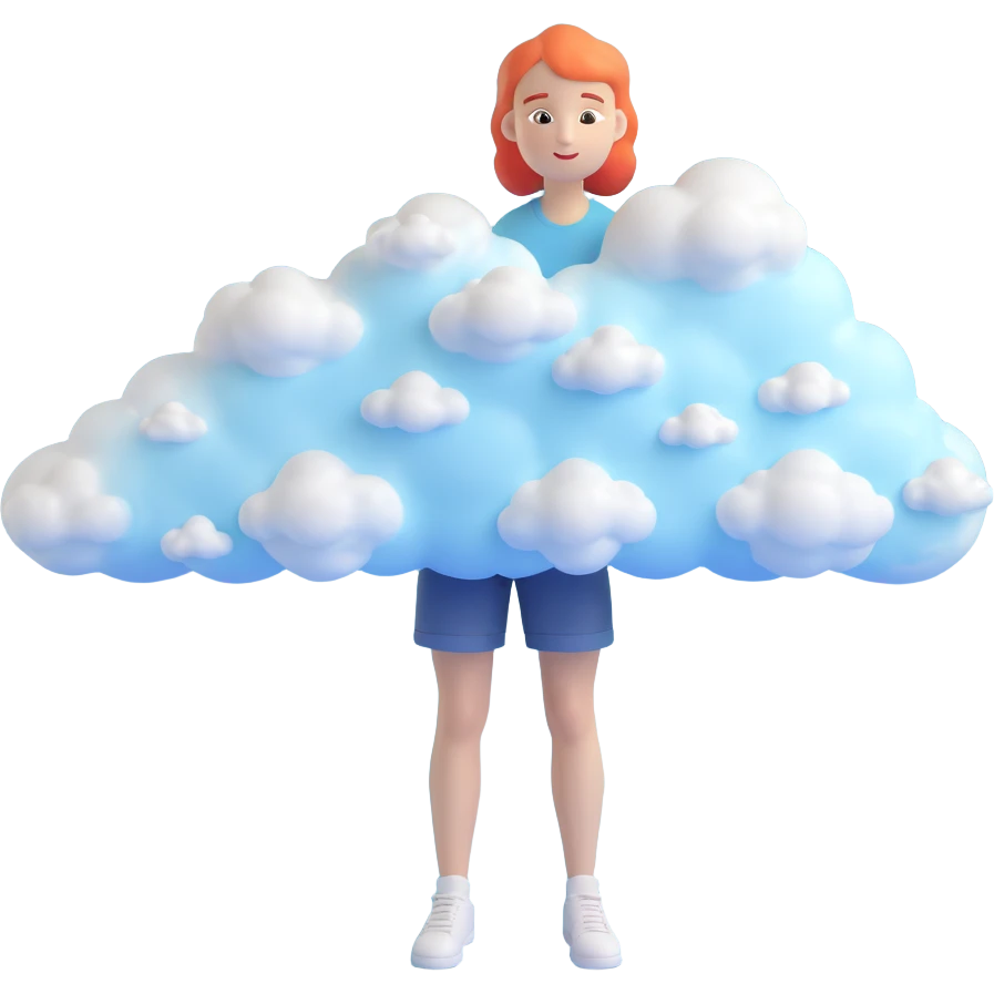 person made entirely of bright, puffy, convex clouds, shoulder length emoji