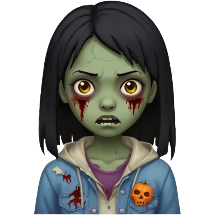 girl, zombie, black hair, long, dark, spooky, creepy expression emoji
