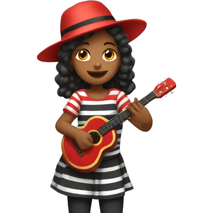 Girl Wearing a Stripped Black and Red Shirt, a Hat and Playing the Pandeiro emoji