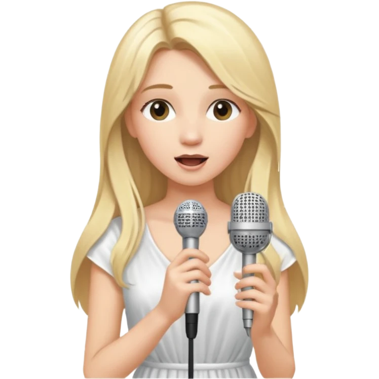 Singer Young woman – long blonde hair, around 20s, white dress, singing into mic emoji