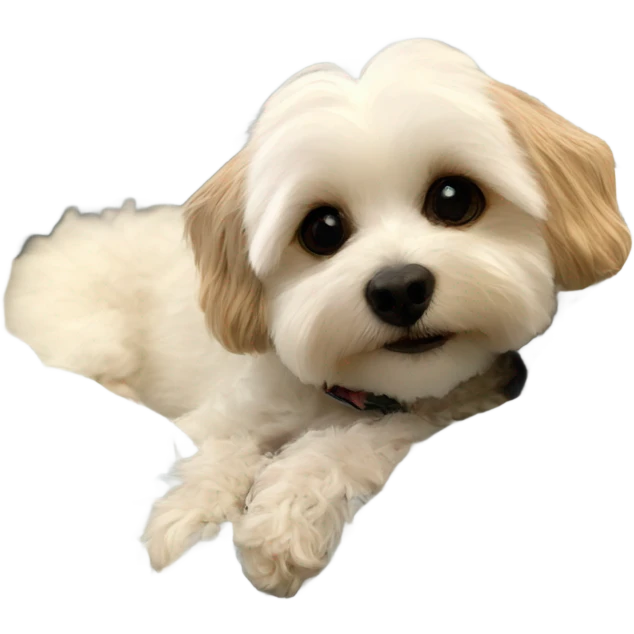Morkiepoo laying in plush dog bed emoji