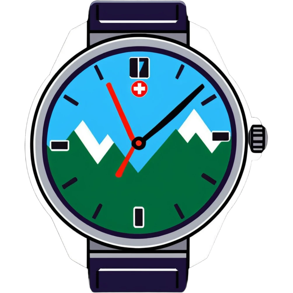 Swiss wealth manager with Alps background, Swiss watch, and financial charts emoji