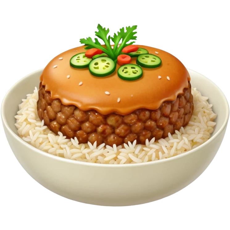 I want a minced pork patty on a bowl of rice emoji