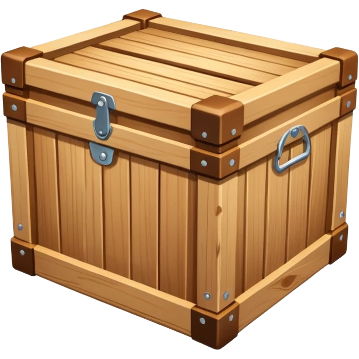wooden box emoji, classic crate with visible wood grain, reinforced corners, bright lighting emoji