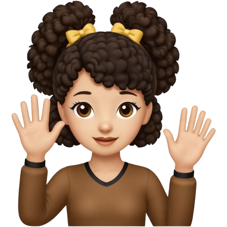 Brown Poodle with ponytail black hair girl say goodbye emoji