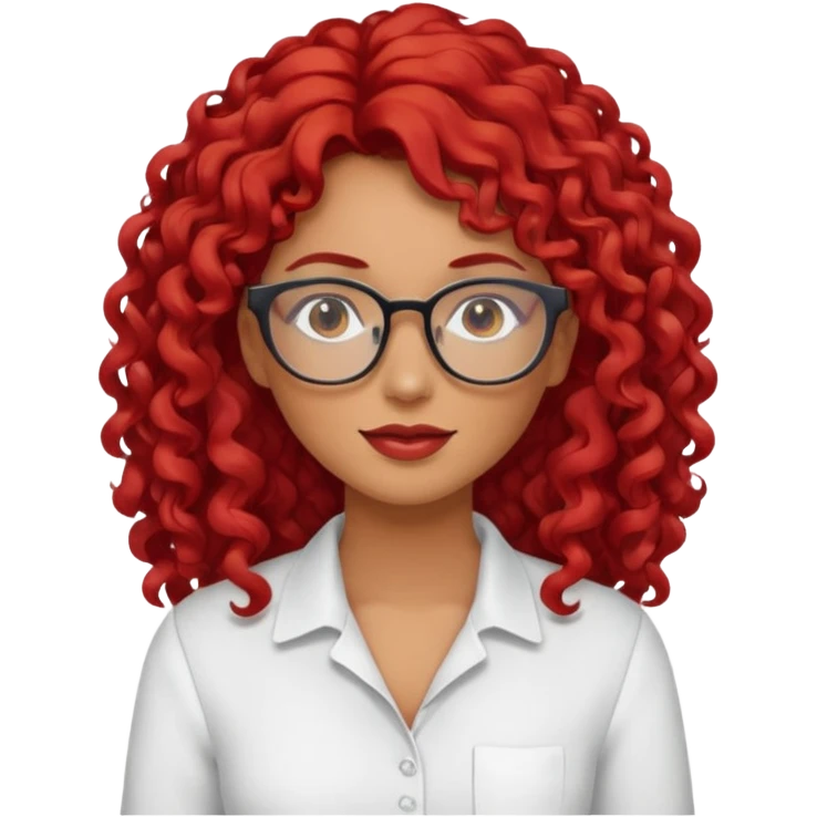 Rizada peli roja tono fuerte , trigueña , con lentes y Blusa blanco pelo largo  emoji