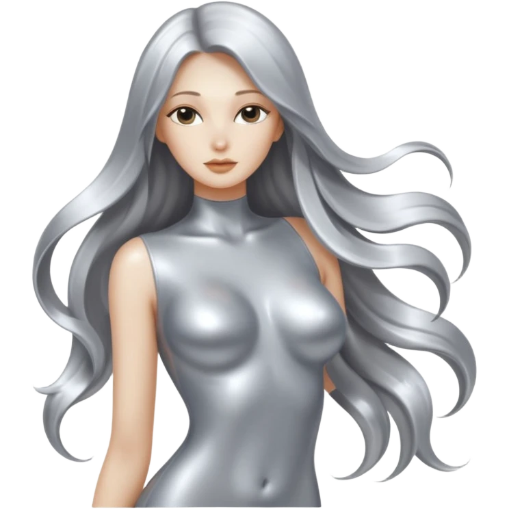 abstract sensual body silhouette, liquid silver chrome, smooth curves, long hair emoji