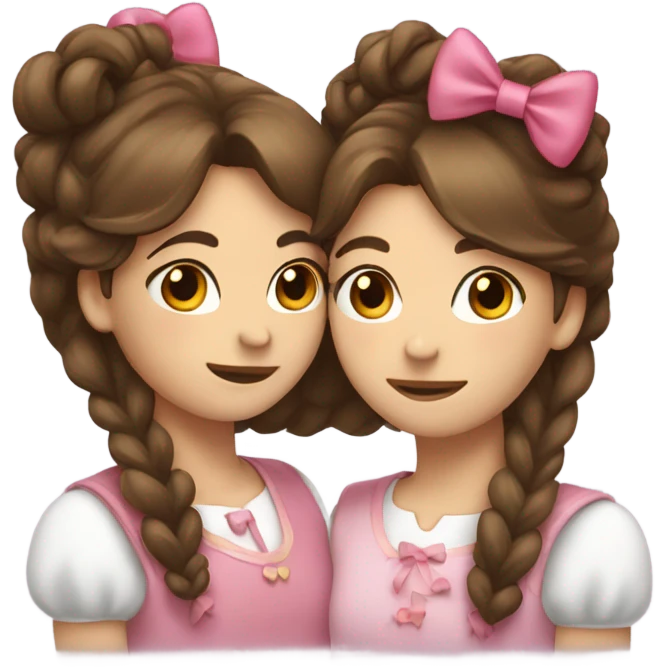 two girls hugging with bows if their hair, brown hair  emoji