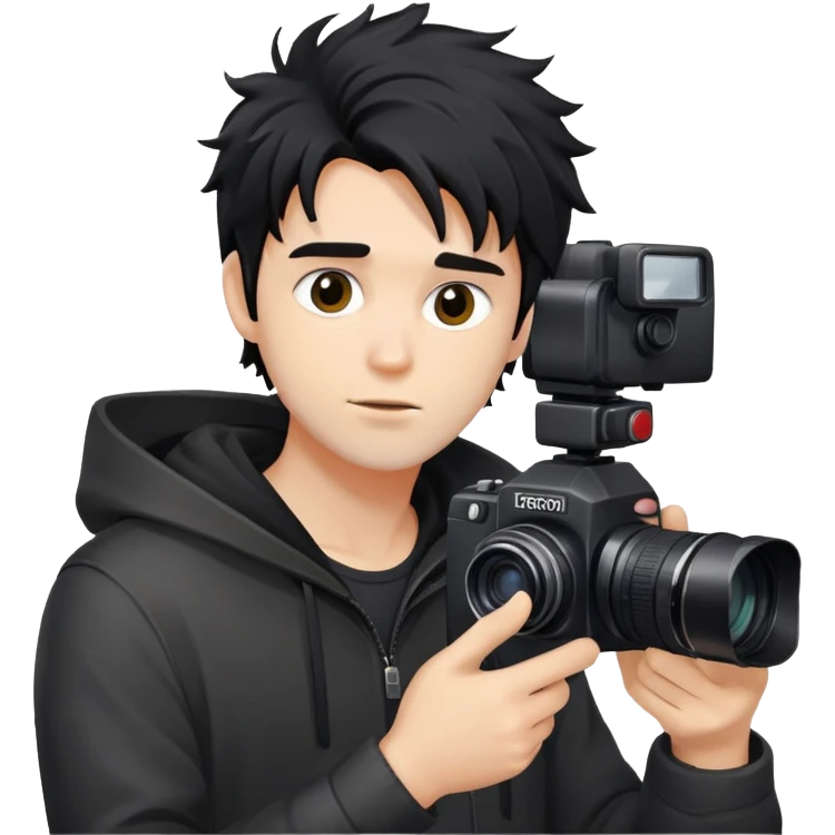 a man with black messy hair with one camera emoji