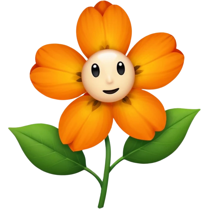 Green stem, white bud with black cartoony face: ;p. And six heart shaped yellowish orange petals emoji