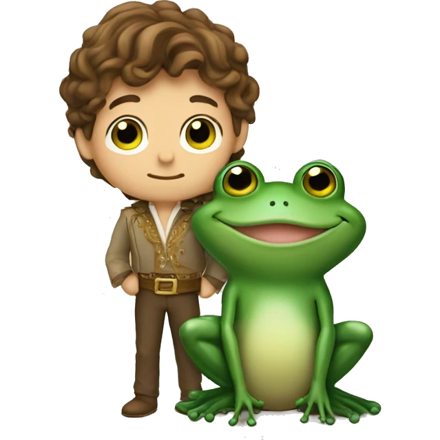 Creat an prince frog saying goodnight to a prince with brown hair and green eyes emoji