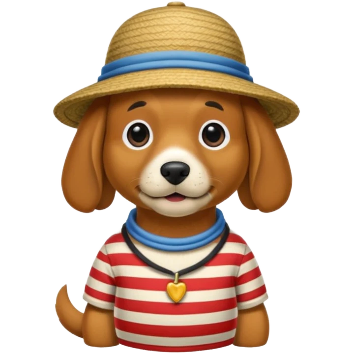 dog wearing gondolier striped shirt and hat emoji