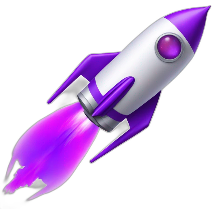 a purple cylindrical rocket with a robot riding it emoji