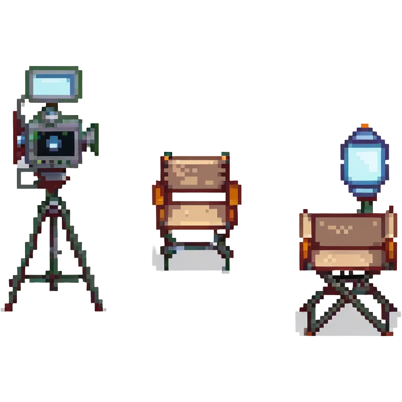 movie set with cameras, lights, and director's chair emoji