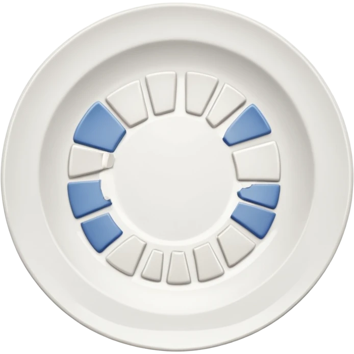 a broken rounded white plate, several piece separated emoji