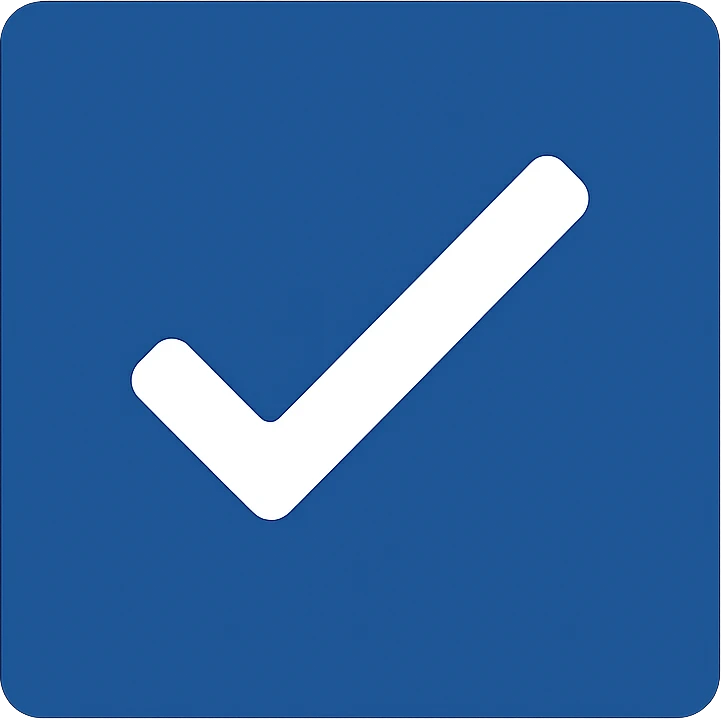 minimalist style icon of a blue square with a white tick in the middle emoji