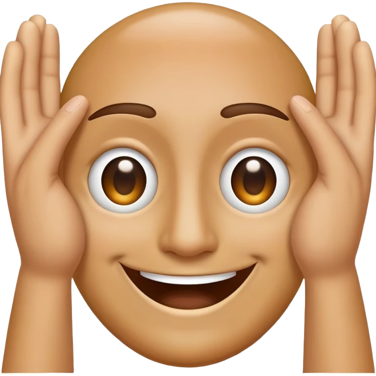 A happy face holding up its two hands in circle over its eyes emoji