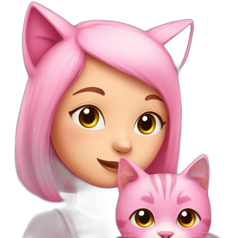 pink cat with littile girl emoji