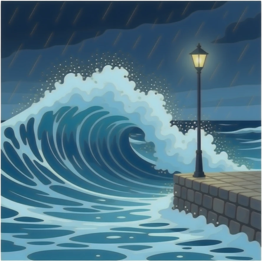 wave going over sea wall emoji