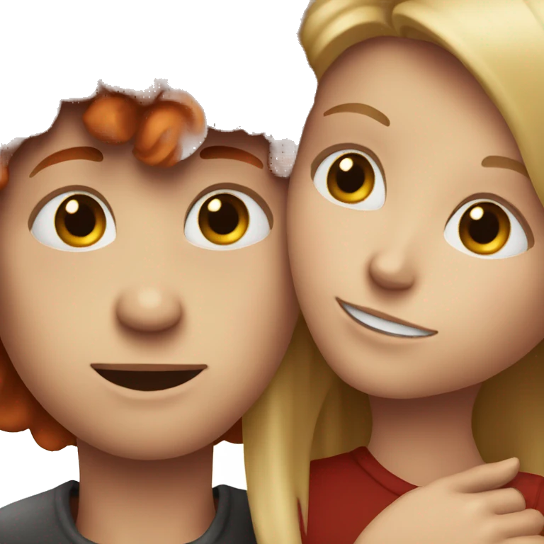Realistic dark red head girl and blonde boy hugging  emoji