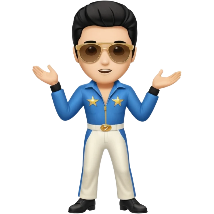 A boy with an Elvis Presley mask with sunglasses dressed as Elvis Presley emoji