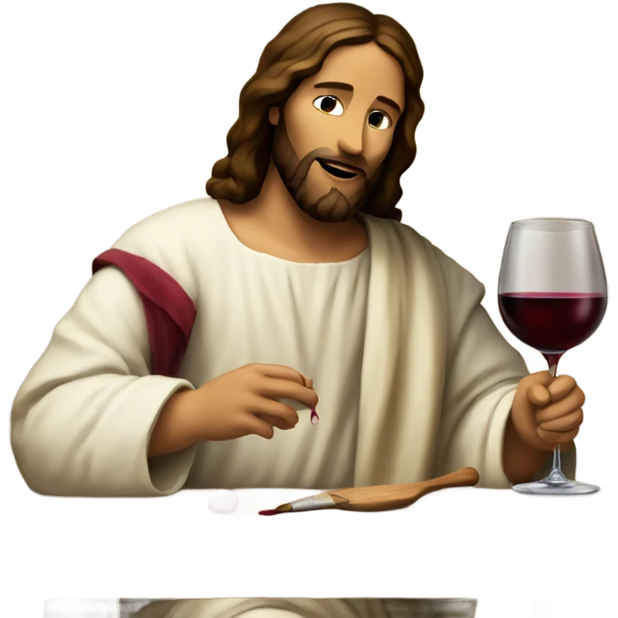 Jesus Christ drinking wine and painting a canvas emoji