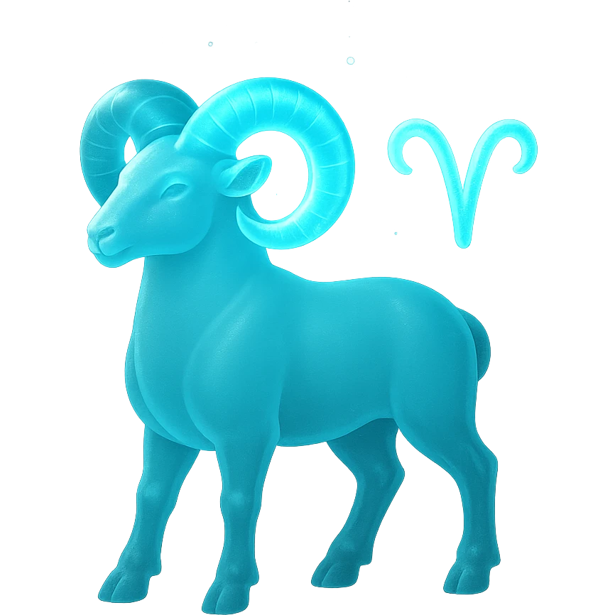 "A digital illustration of the Aries zodiac sign, a majestic ram with glowing horns, incorporating the color #00d9ff prominently in its design, celestial background, mystical and cosmic atmosphere" emoji