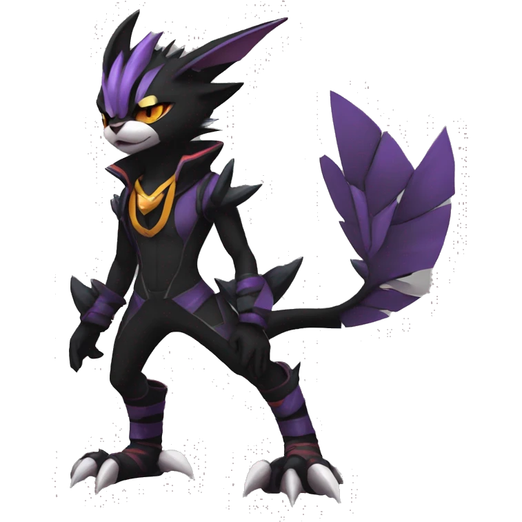 Cool Anthro Black Noivern-Quiana-Litten-Pokémon with edgy stripes hoodie spiked collar punk Full Body emoji