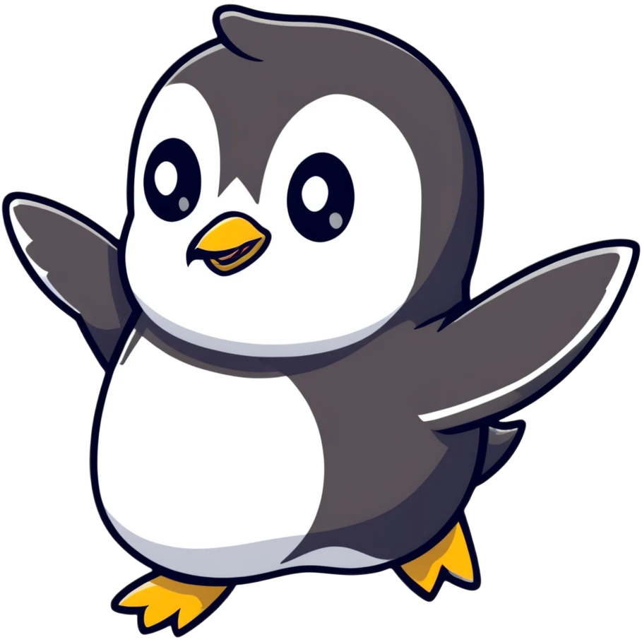 flying penguin with wings spread emoji