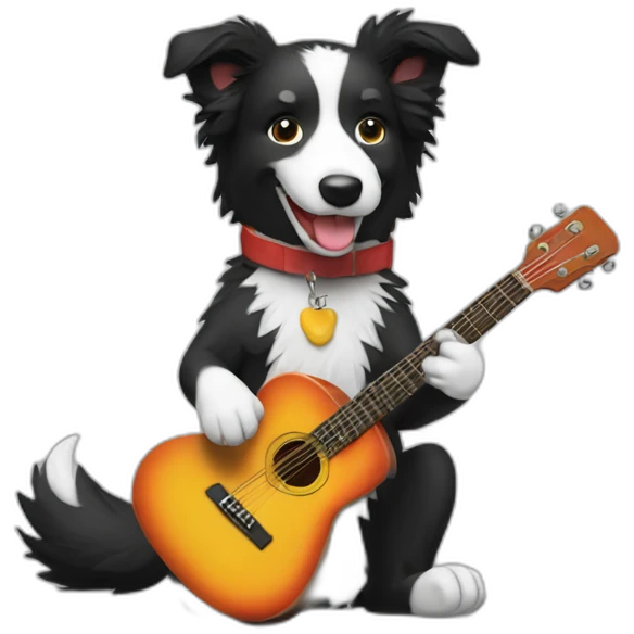 a border collie playing the guitar emoji