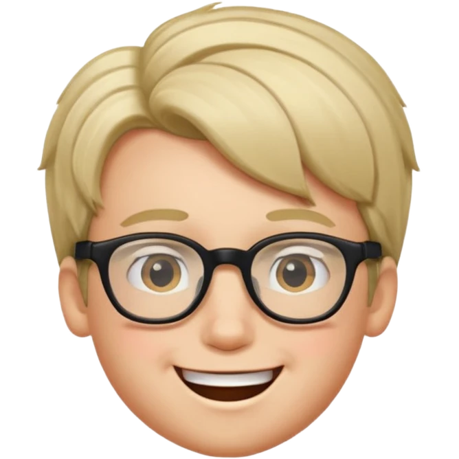 un ragazzo con gli occhiali e capelli in avavnti che fa l'occhiolino ed è felice emoji