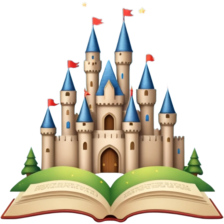 open storybook with a castle and stars emoji