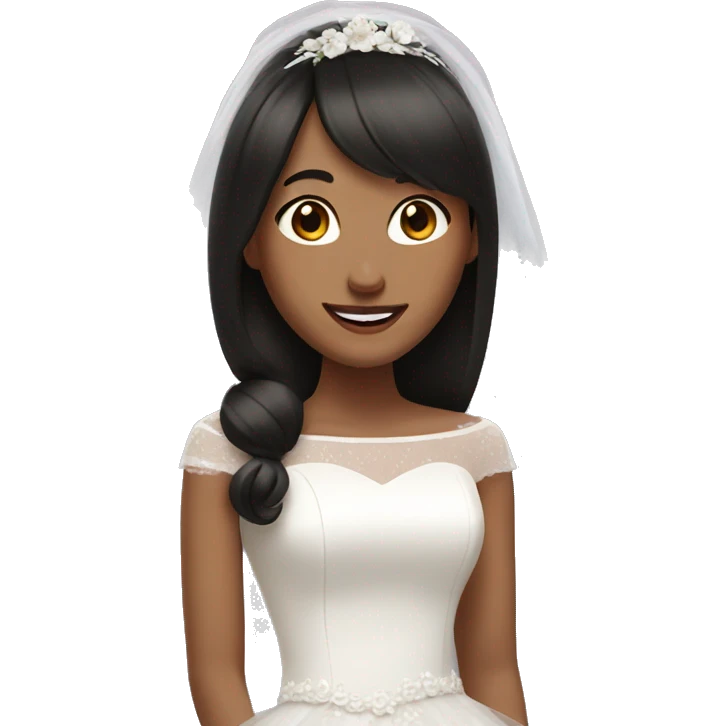 bride with dark bob bangs brown eyes and giggling emoji
