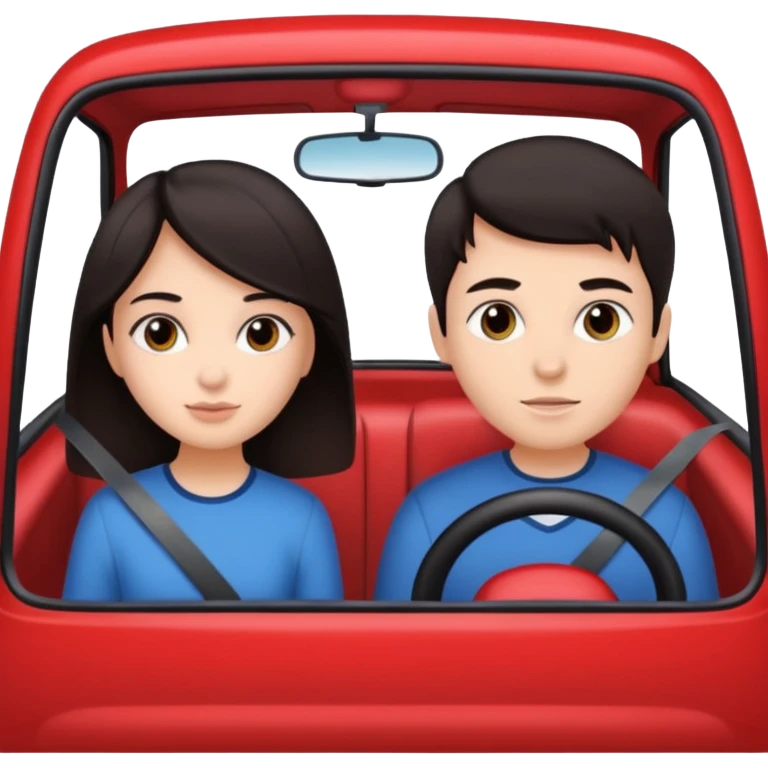 girl with dark hair and boy in car emoji