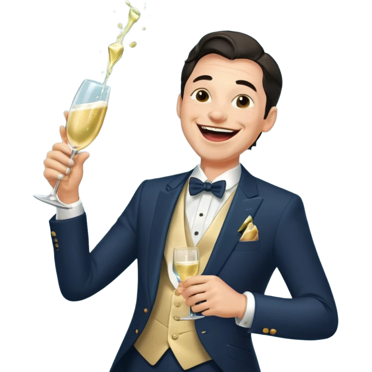 Old money man laughing with champagne glass spilling emoji