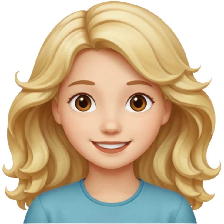 Now, the same girl but with a happy face please with light wavy hair emoji