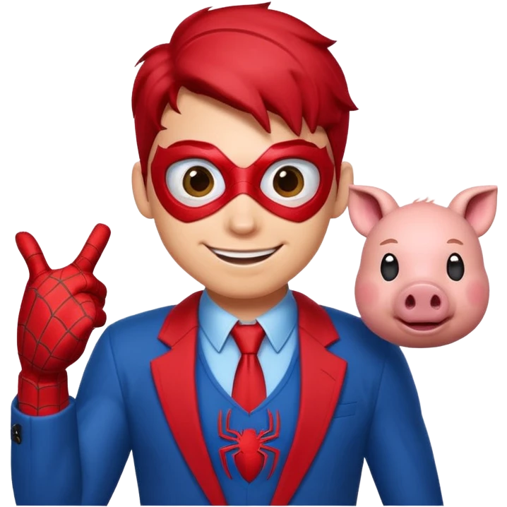 Cartoon Spiderman with a pig symbol replacing the spider logo, emoji style emoji