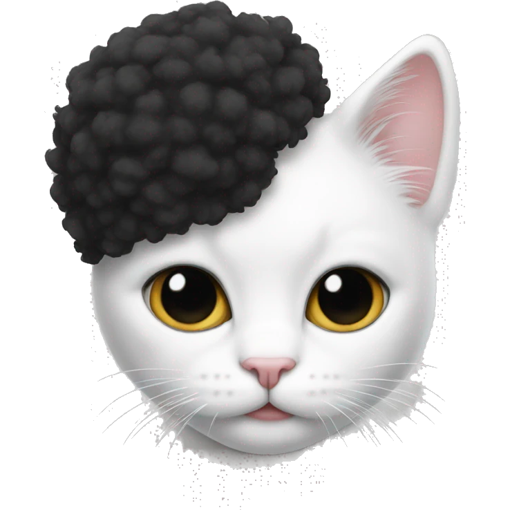 white cat with black face and afro emoji