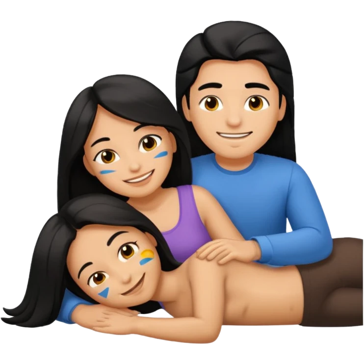 girl with long black hair massaging a man who is lying down, emoji style emoji