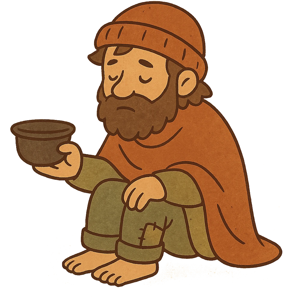 a beggar, cartoon style, warm colors emoji