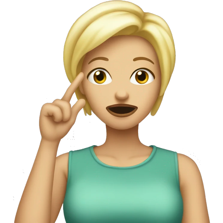 blonde woman with short hair making an whoopsie face after making a mistake with one hand over her mouth emoji
