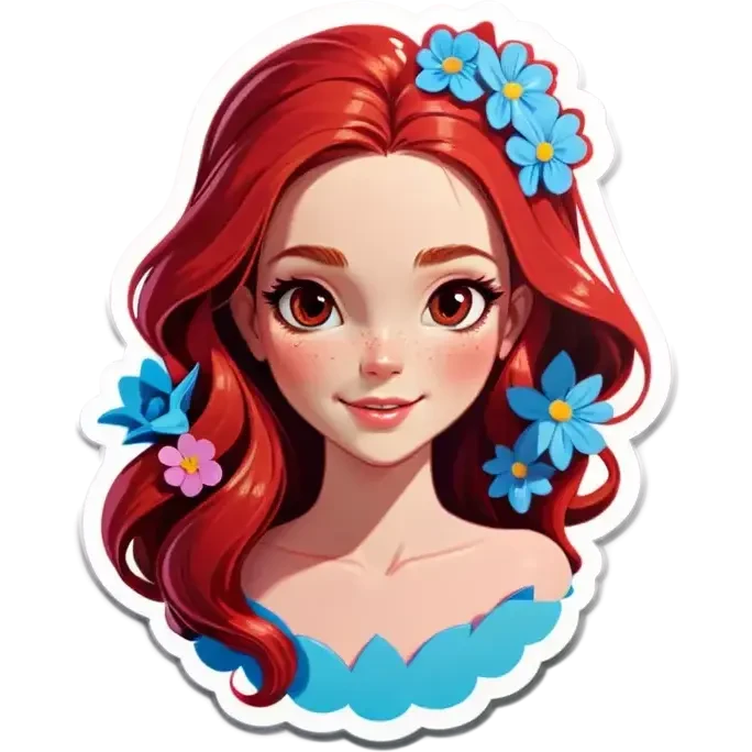 Realistic Long Red haired white woman with flowers in her hair  emoji