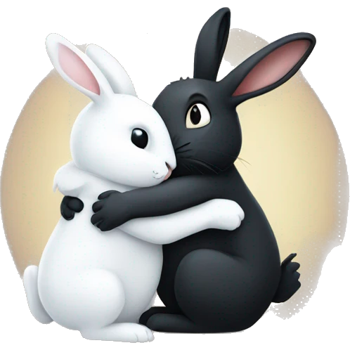 Black rabbit hugging white rabbit  emoji