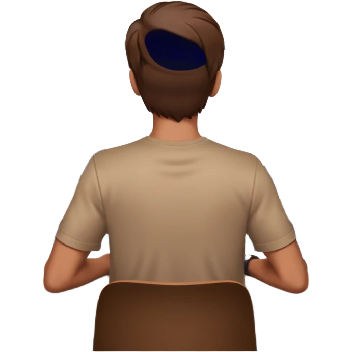 A man seen from behind, with detailed, well-lit hair. He is sitting in front of an open MacBook on a desk. On the MacBook screen, the Instagram logo is clearly visible and glowing.  emoji