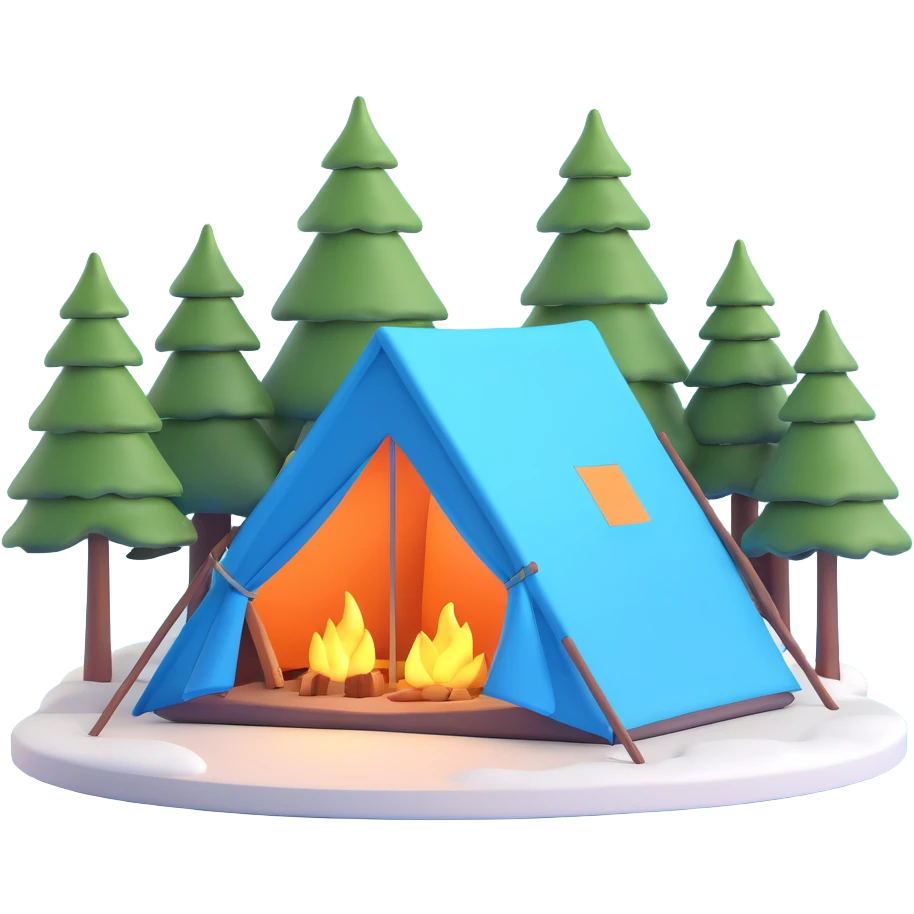 cozy tent in Scandinavian Lapland forest with pine trees emoji