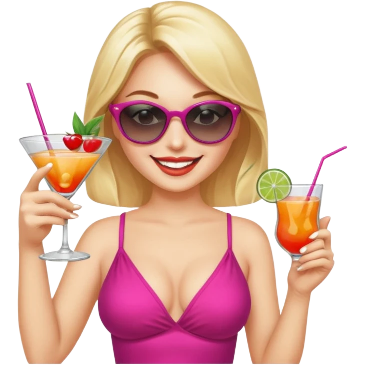 Professional sexy woman smiling holding cocktail posing in shades  and flashing peace sign fingers emoji
