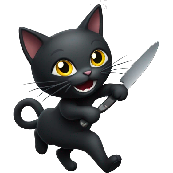 black cat with knife in its mouth running emoji