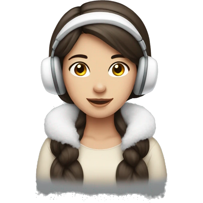 Brunette pretty girl wearing white earmuffs  emoji