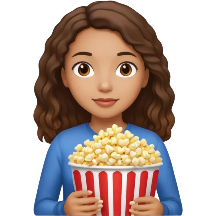 Une fille métisse avec les cheveux lisse qui ce détend avec des popocorn emoji