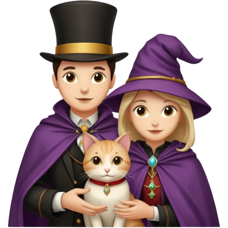 magician couple and their pet cat emoji